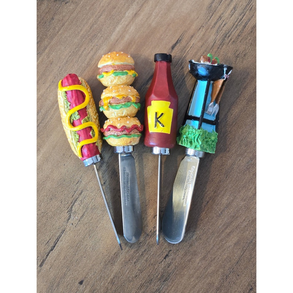 4 Pc Boston Warehouse Resin Novelty Spreaders Hamburger Ketchup Hot Dog Grill
